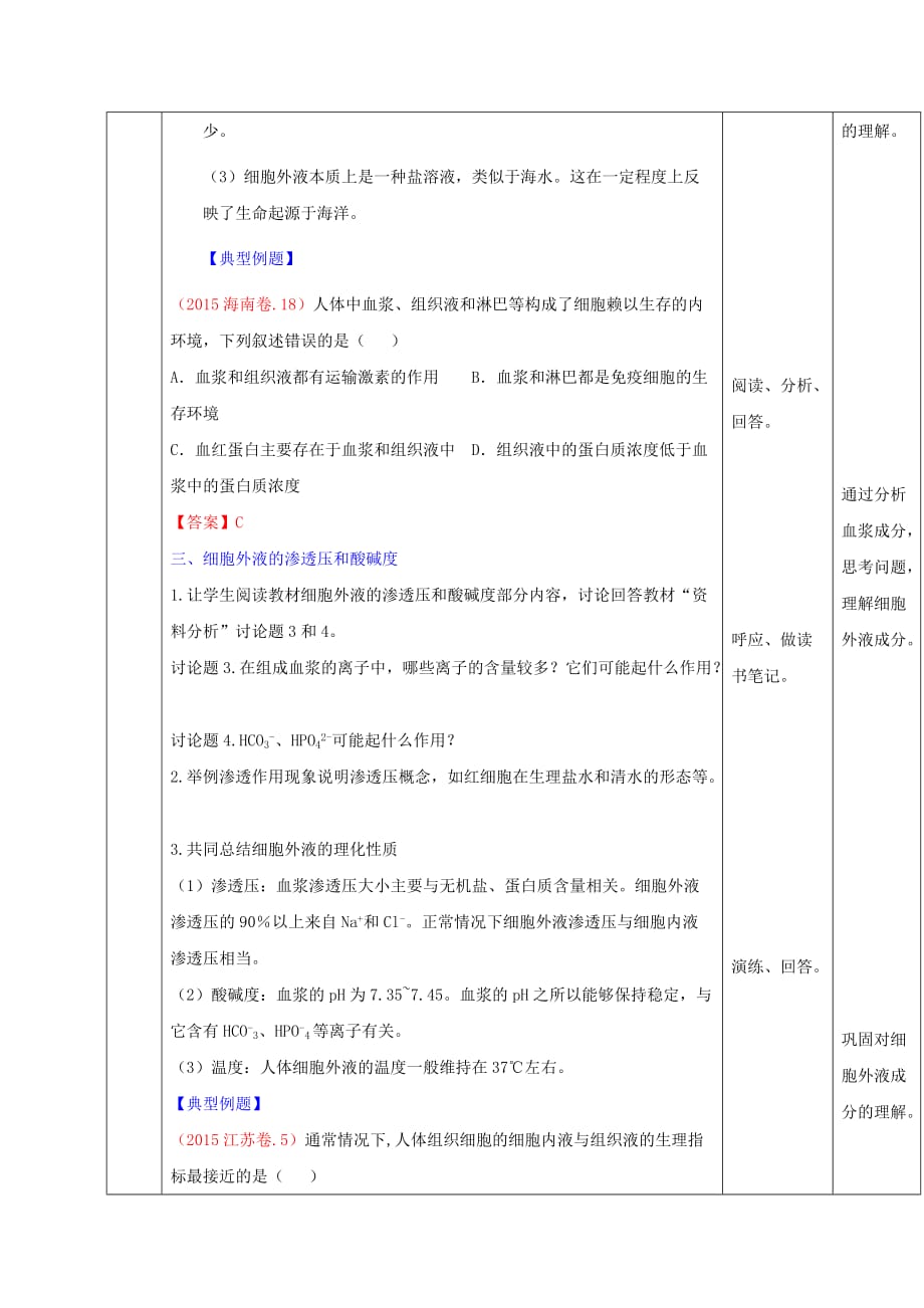 人教版高中生物必修3第1章第1节细胞生活的环境（教案）_第4页