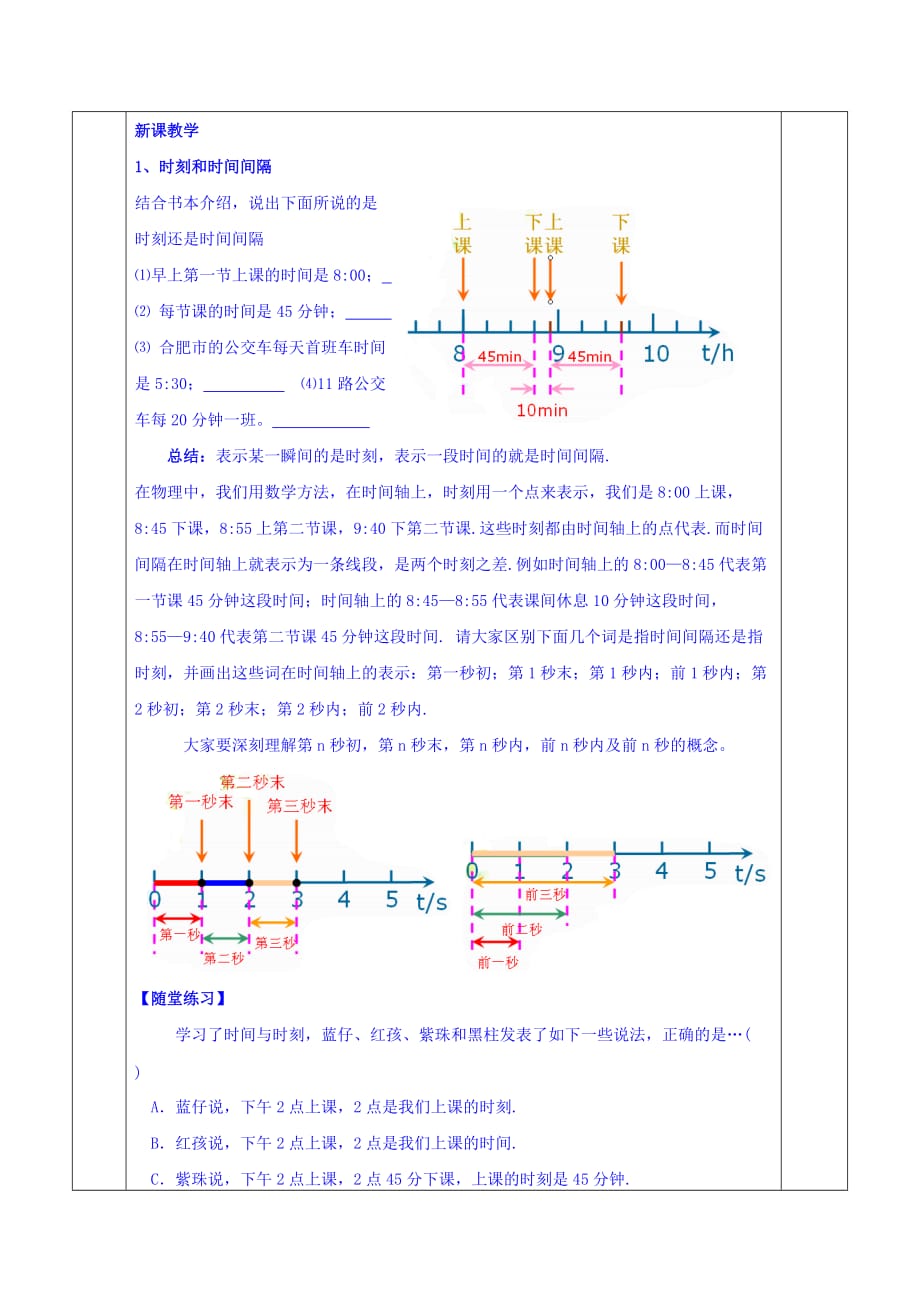 安徽省合肥市第六十二中学高中物理必修一人教版教案：1.2 时间和位移_第2页