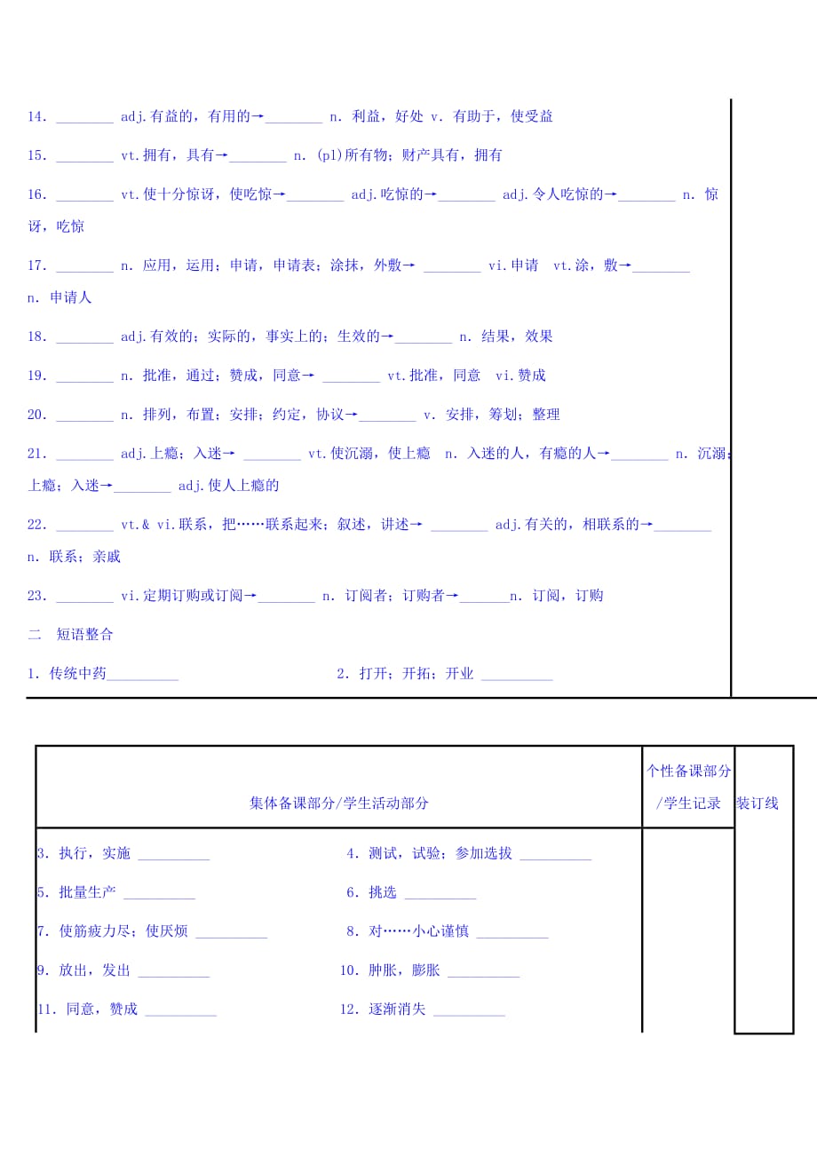 江苏省徐州市铜山县夹河中学译林牛津版高二英语学案：M7U2 word power Word版缺答案_第2页