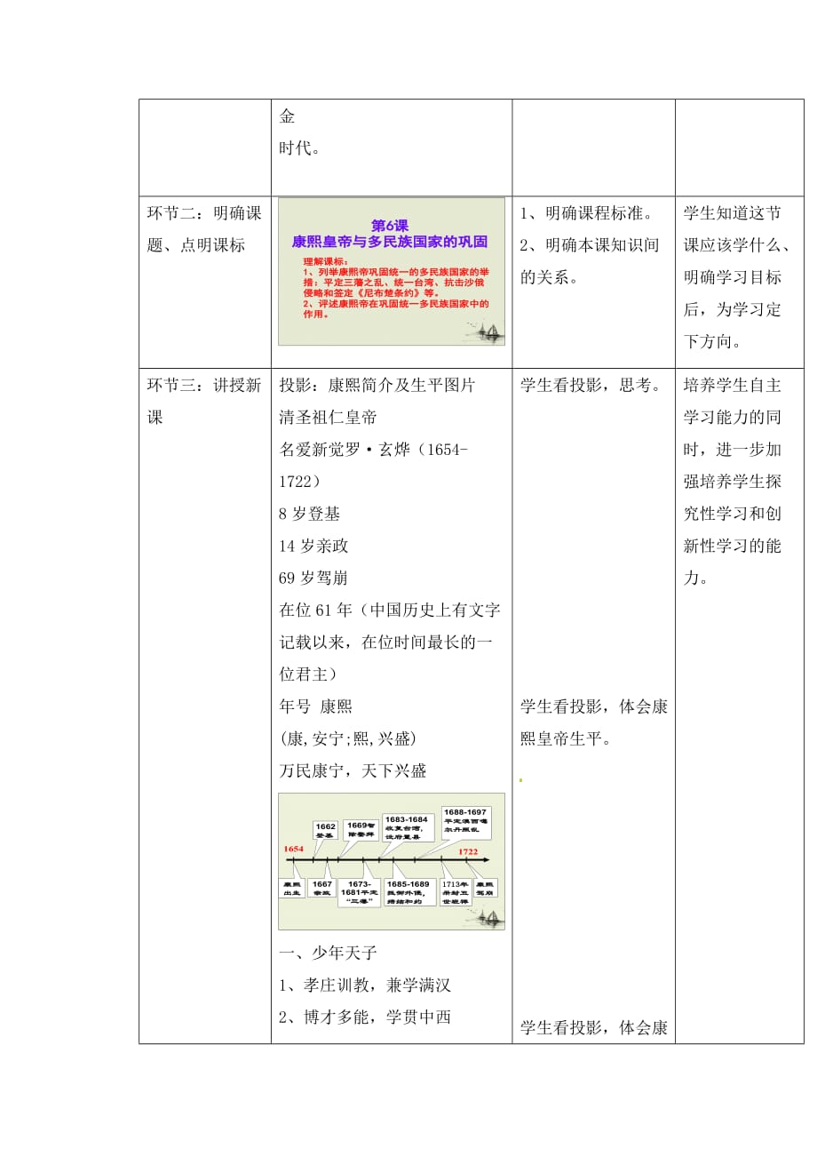 岳麓版高中历史选修四第2单元第6课 康熙皇帝与多民族国家的巩固 （教案1）_第2页