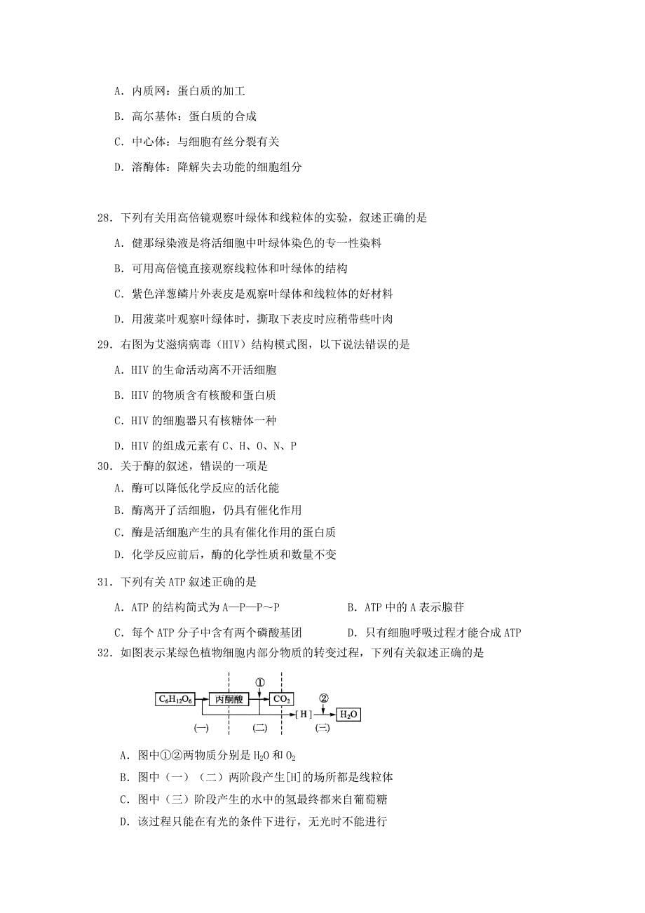 福建省龙岩市非一级达标校高一生物上学期期末教学质量检查试题_第5页