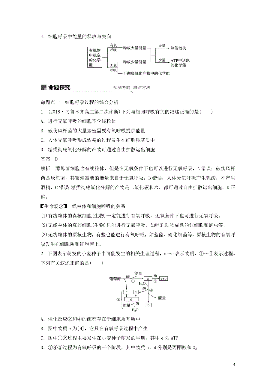 （人教通用）高考生物大一轮复习第三单元细胞的能量供应和利用第8讲细胞呼吸讲义_第4页