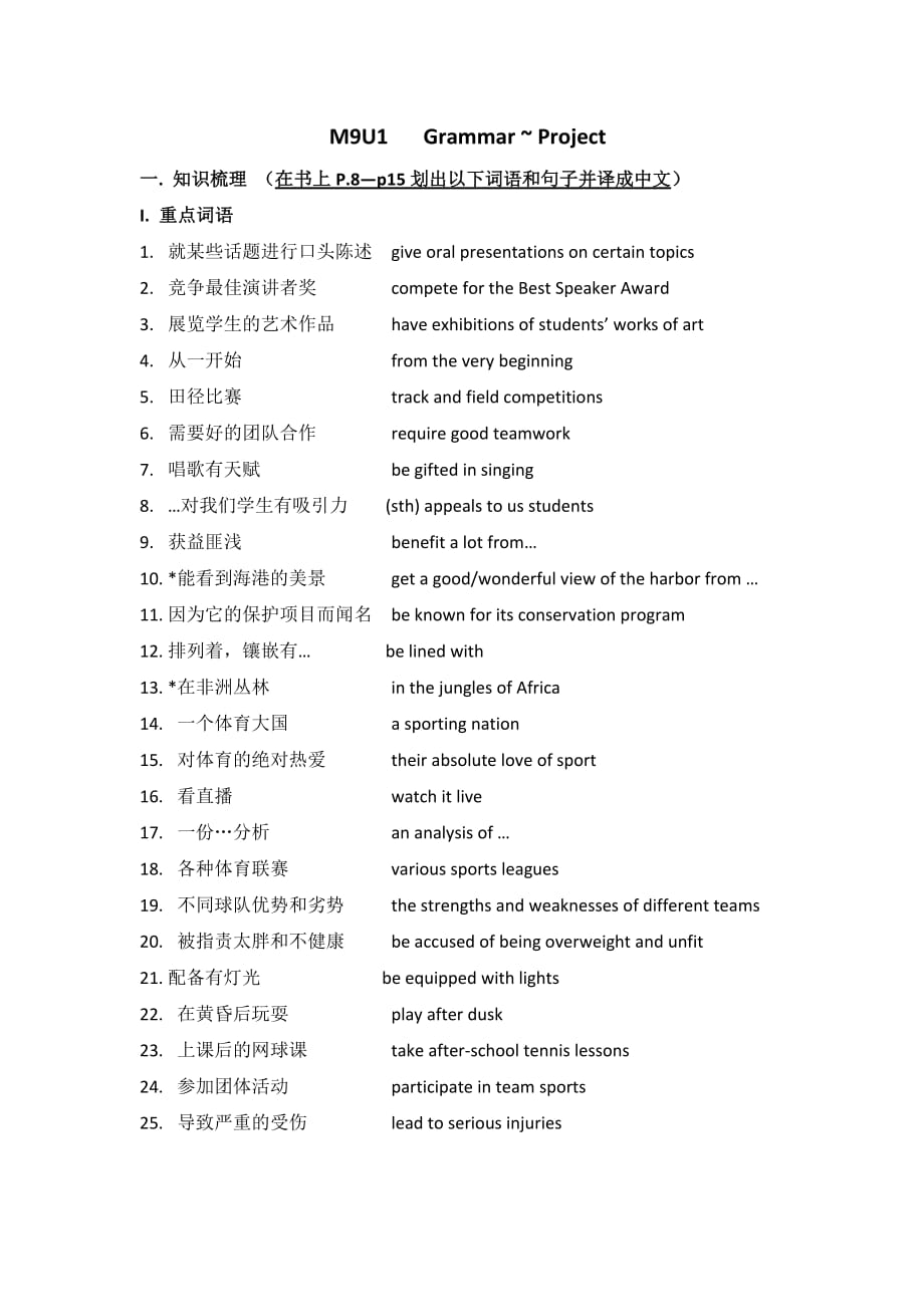 江苏省高中英语选修九导学案：U1 Grammar ~ Project Word版缺答案_第1页