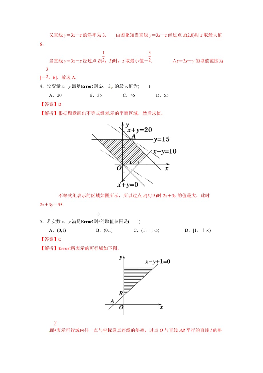 人教A版高中数学必修五第三章3.3.2 简单的线性规划问题（第1课时）练习【教师版】_第2页