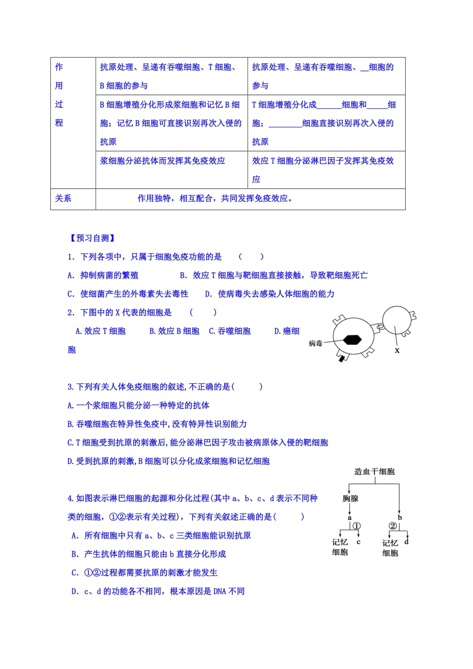 广东省惠阳区中山中学高中生物必修三导学案：第二章 第四节 免疫调节第二课时_第2页