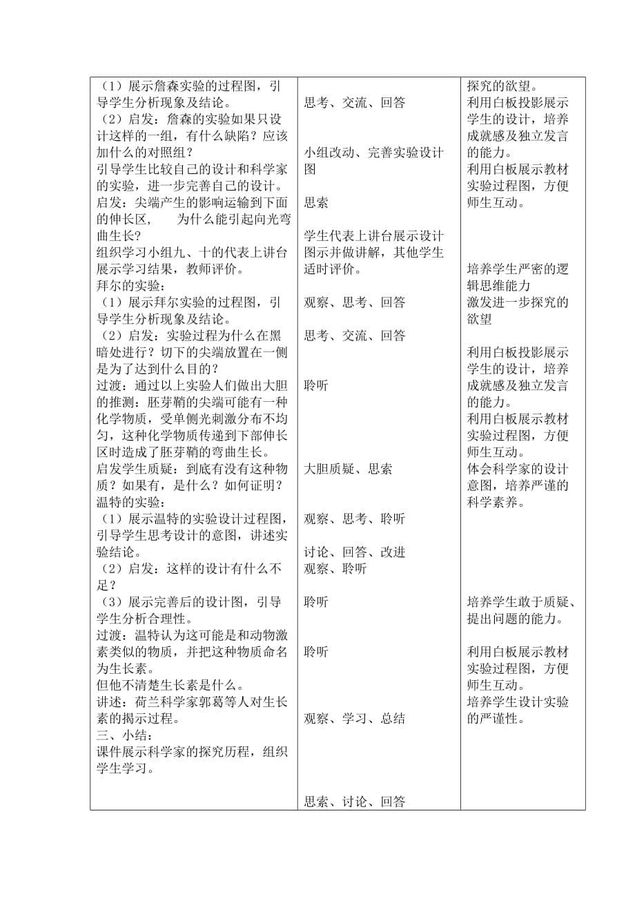 宁夏青铜峡市高级中学人教版高中生物必修三3.1 《植物生长素的发现》 教案_第5页