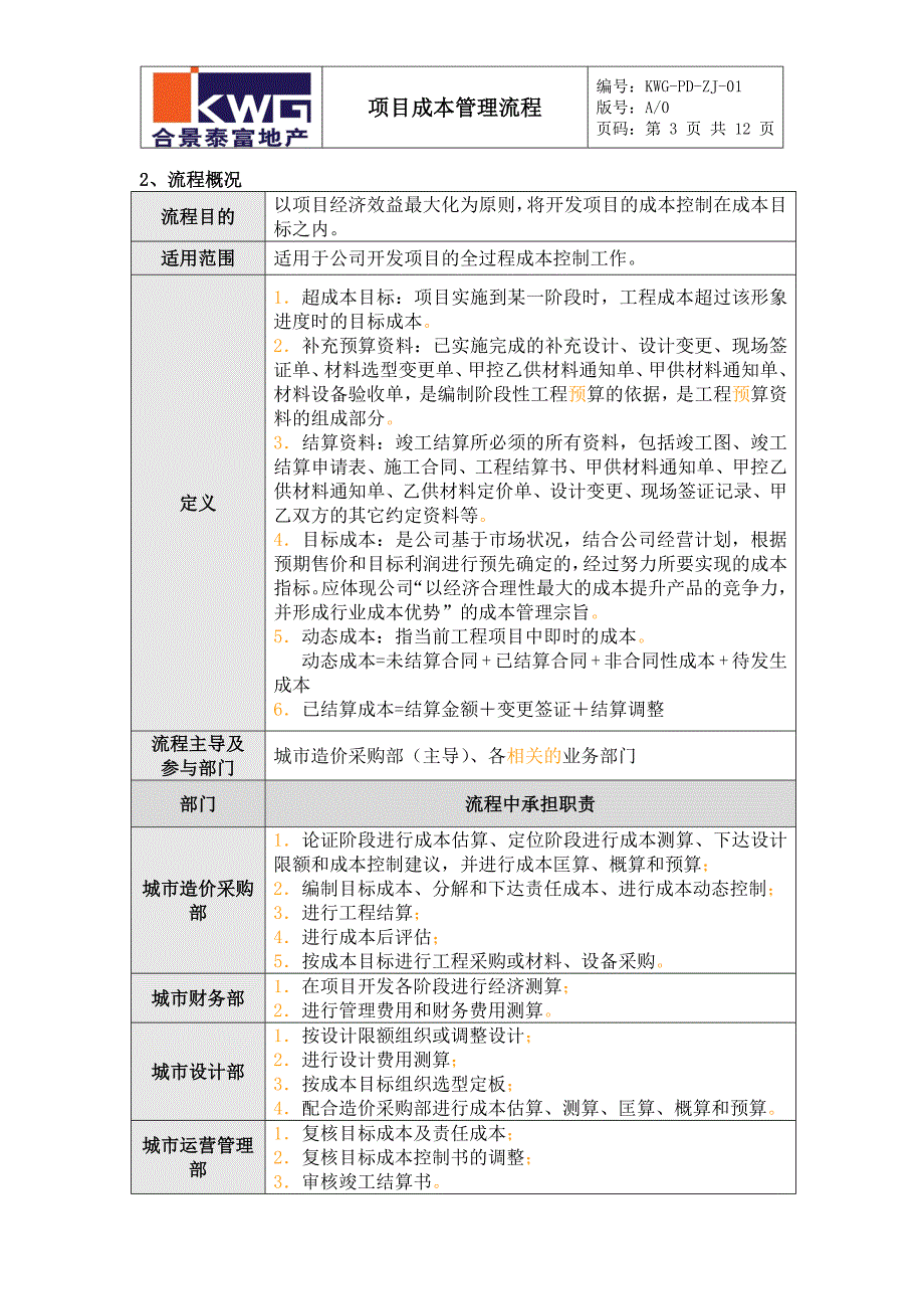 （流程管理）造价采购部项目成本管理流程KWGPDZJ(芬)_第3页