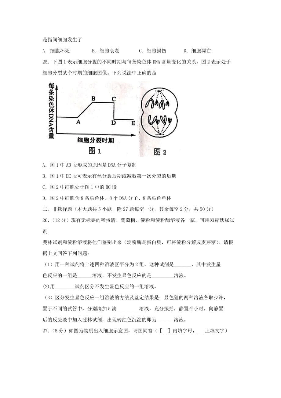 湖南省衡阳县高一生物上学期期末质量检测试卷_第5页