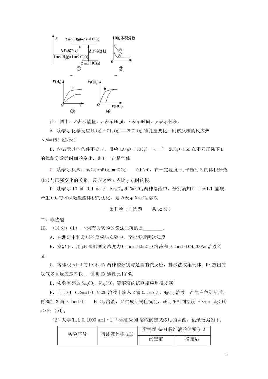 黑龙江省绥滨县第一中学高二化学上学期期末考试试题（无答案）_第5页