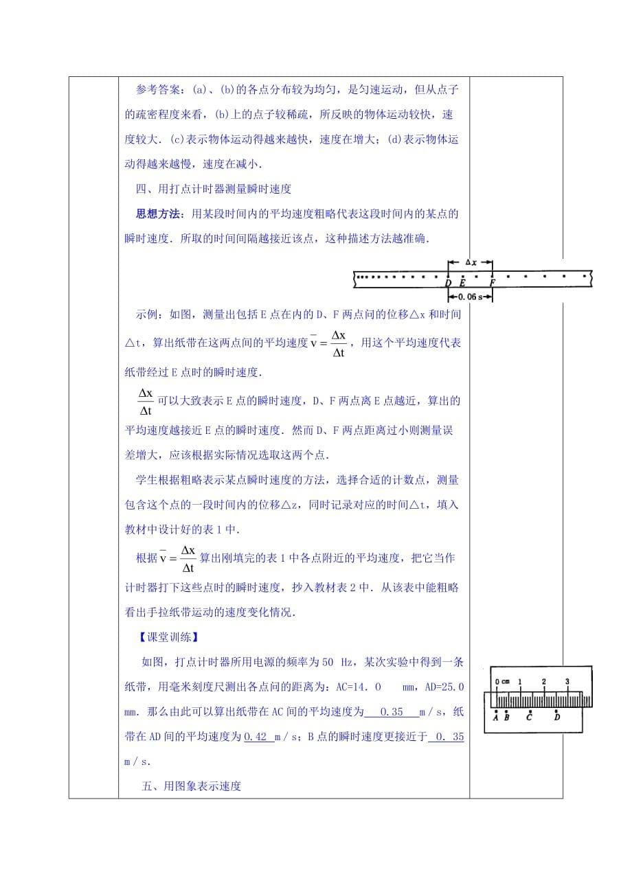 安徽省合肥市第六十二中学高中物理必修一人教版教案：1.4用打点计时器测速度_第5页