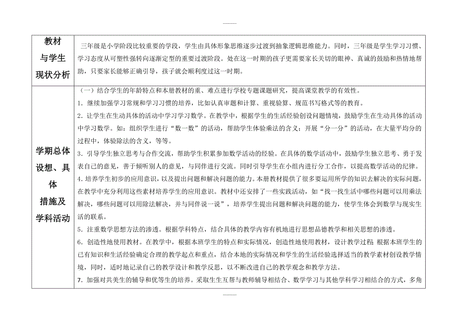 2020年第一学期苏教版三年级数学教学计划详细_第2页