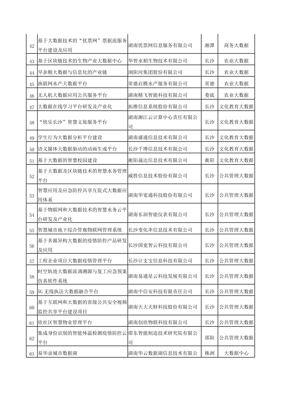 2020年湖南省大数据和区块链产业发展重点项目名单_第3页