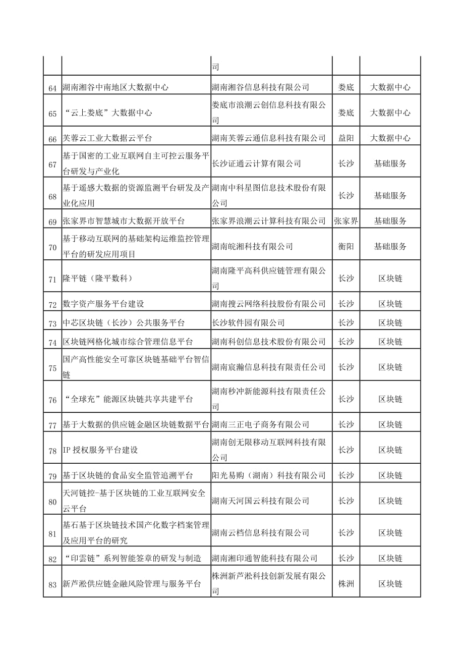 2020年湖南省大数据和区块链产业发展重点项目名单_第4页