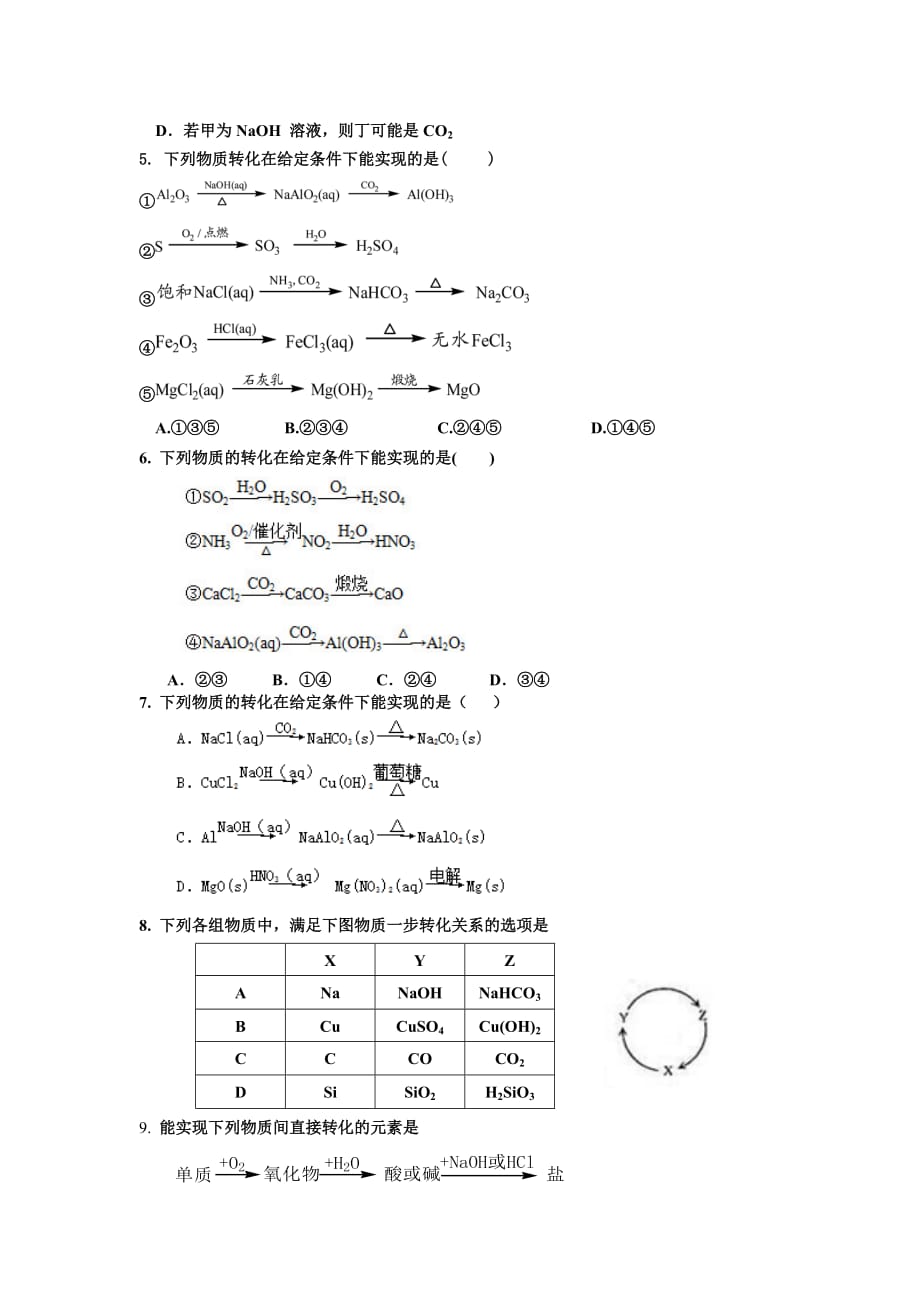 江苏省高考化学复习专题练习：专练8 物质的转化与制备 Word版缺答案_第2页