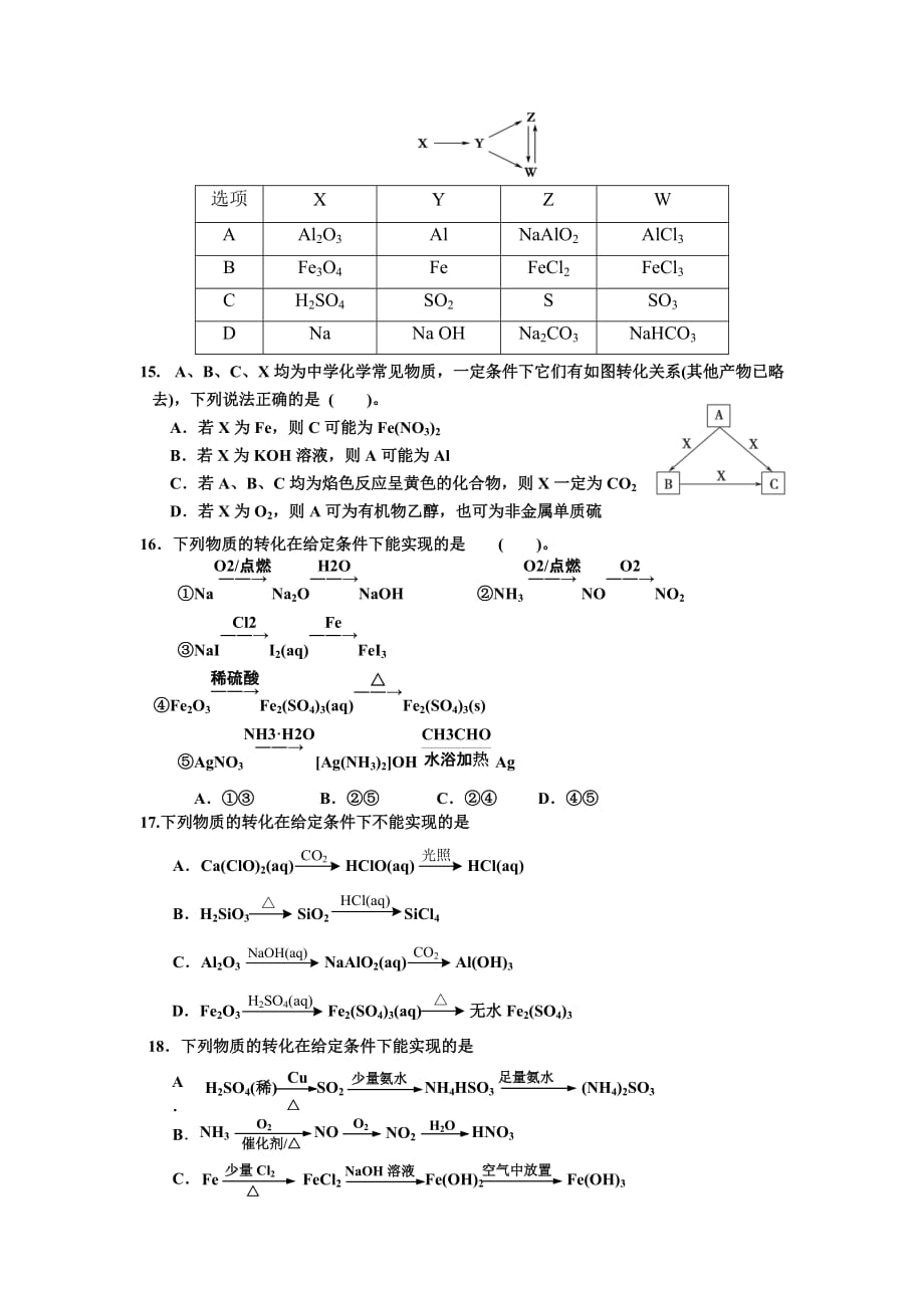 江苏省高考化学复习专题练习：专练8 物质的转化与制备 Word版缺答案_第4页