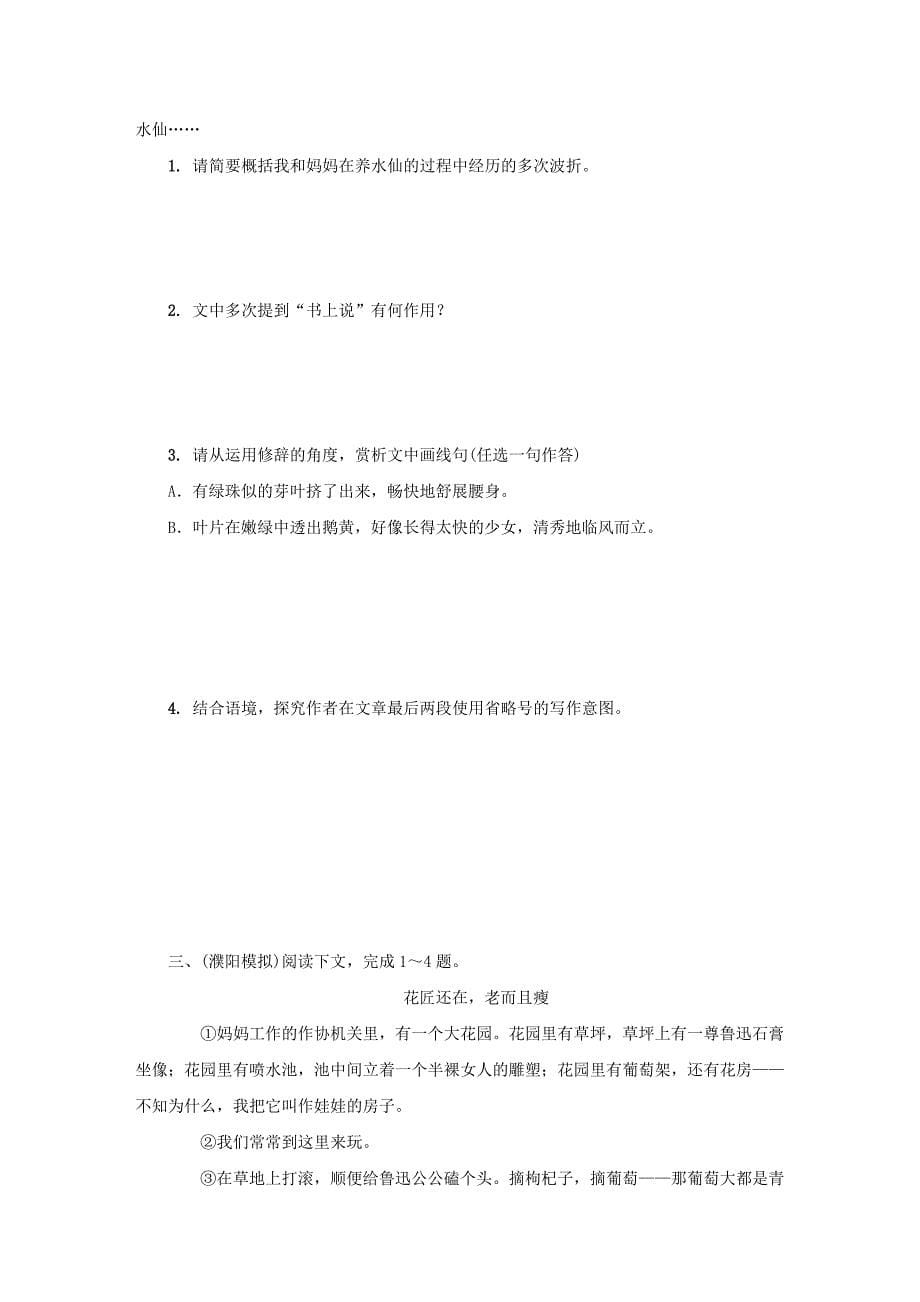 河南专版届中考语文复习考点跟踪突破8记叙文阅读含散文小说_第5页