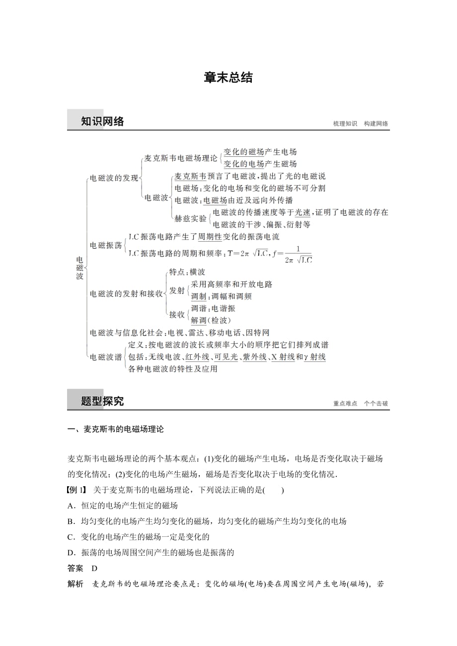 同步备课套餐之物理人教浙江专版选修3-4讲义：第十四章电磁波 章末总结_第1页