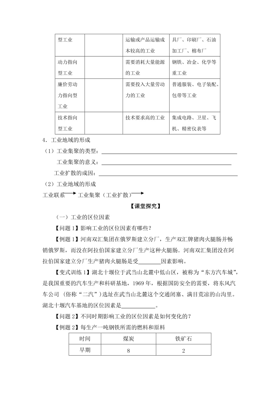 云南省德宏州梁河县第一中学鲁教版高中地理必修二：3.2工业生产学案 Word版缺答案_第2页