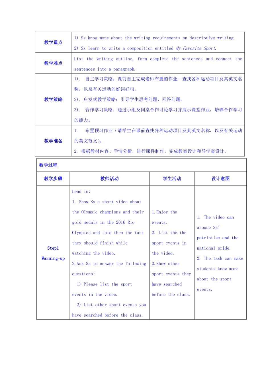 福建省永安第十二中学高中英语必修2 Unit 2 The Olympic Games Writing 公开课教案_第2页