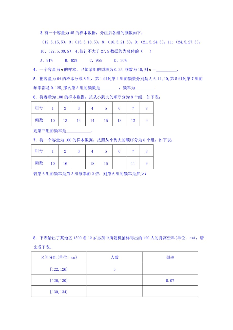 江苏省宿迁中学苏教版高中数学必修三练习：2.2总体分布的估计（一） Word版含答案_第2页