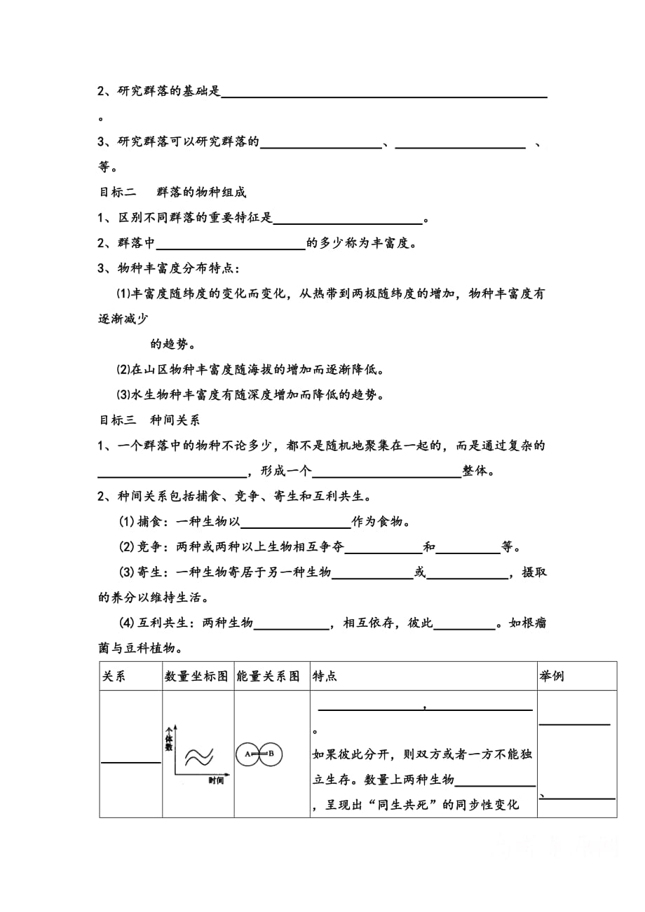 河北省涞水波峰中学人教版高中生物必修三4.3 群落的结构 学案1 Word版缺答案_第2页