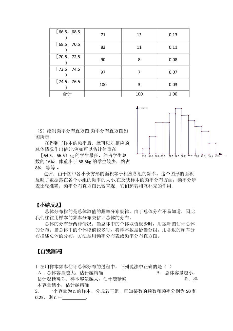 高中数学人教A版必修必修三第二章2.2.1 用样本的频率分布估计总体的分布（一）【学案】_第4页