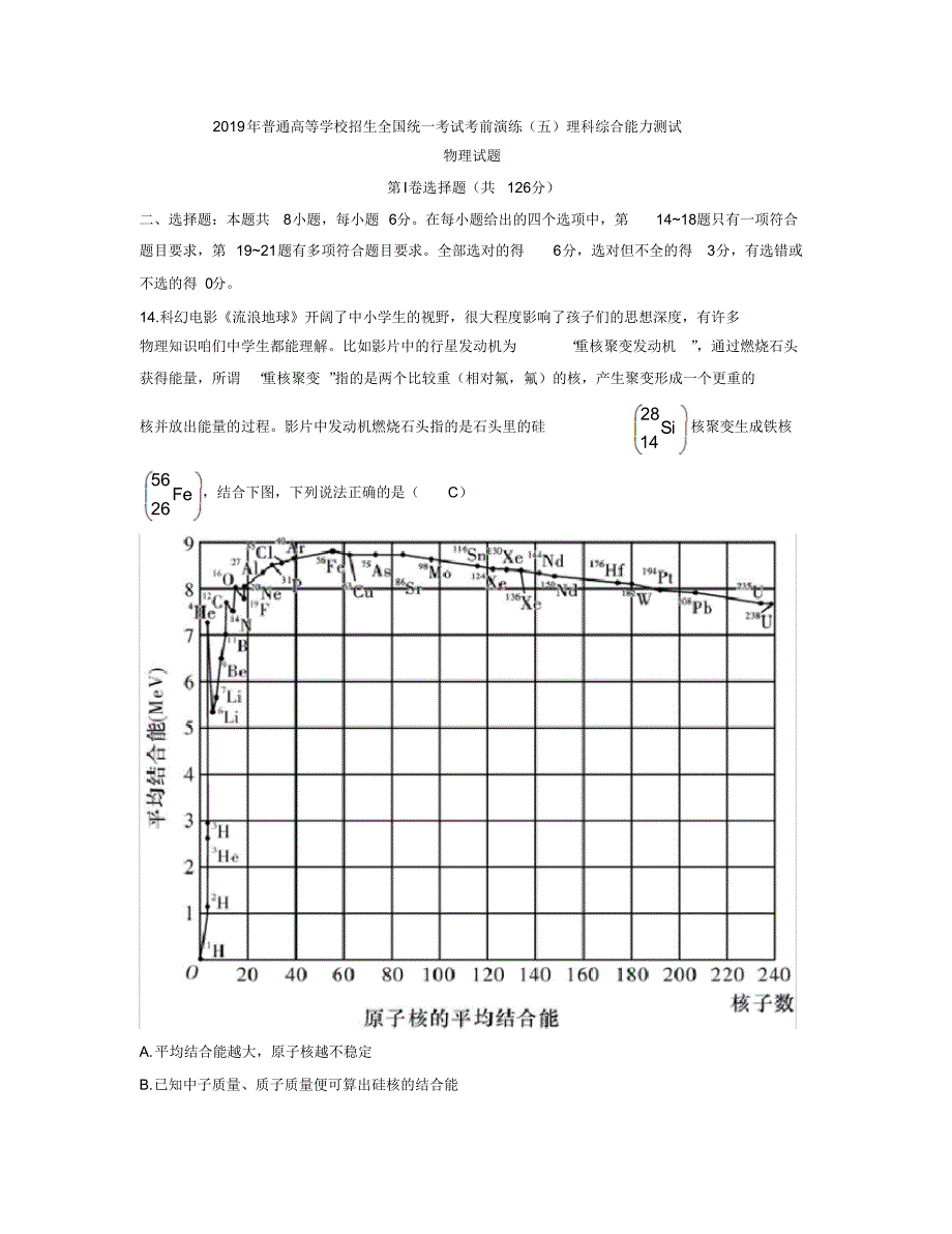 湖南省师范大学附属中学2019届高三考前演练(五)理科综合物理试题(含解析)_第1页