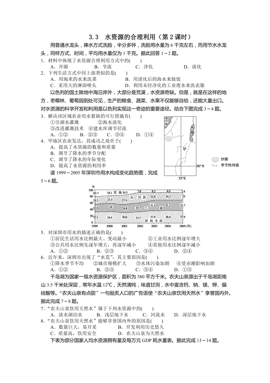 湖北省宜昌市葛洲坝中学人教版高中地理必修一练习：3.3 水资源的合理利用（第2课时）_第1页