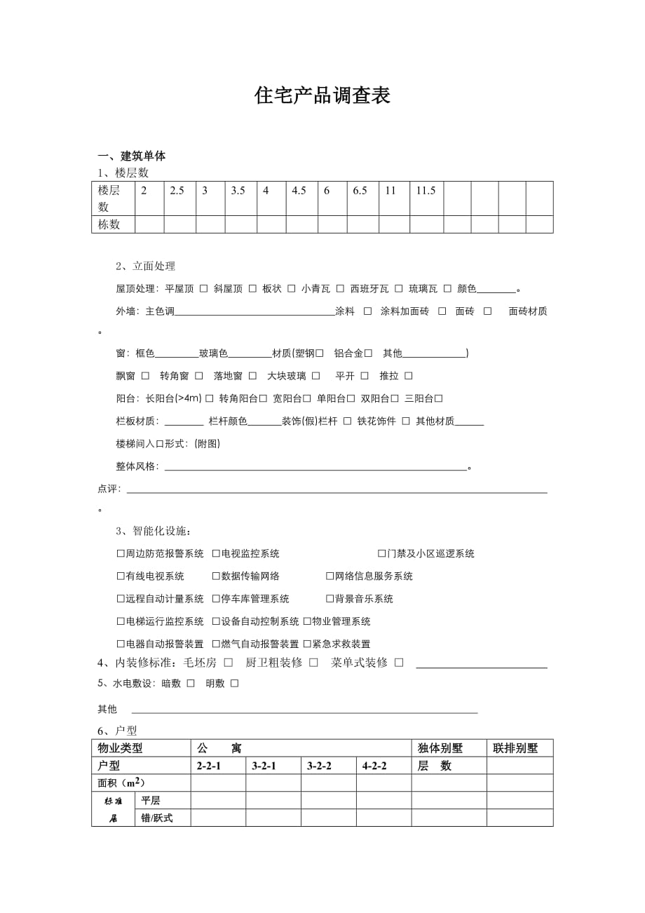 （产品管理）住宅产品调查表_第1页