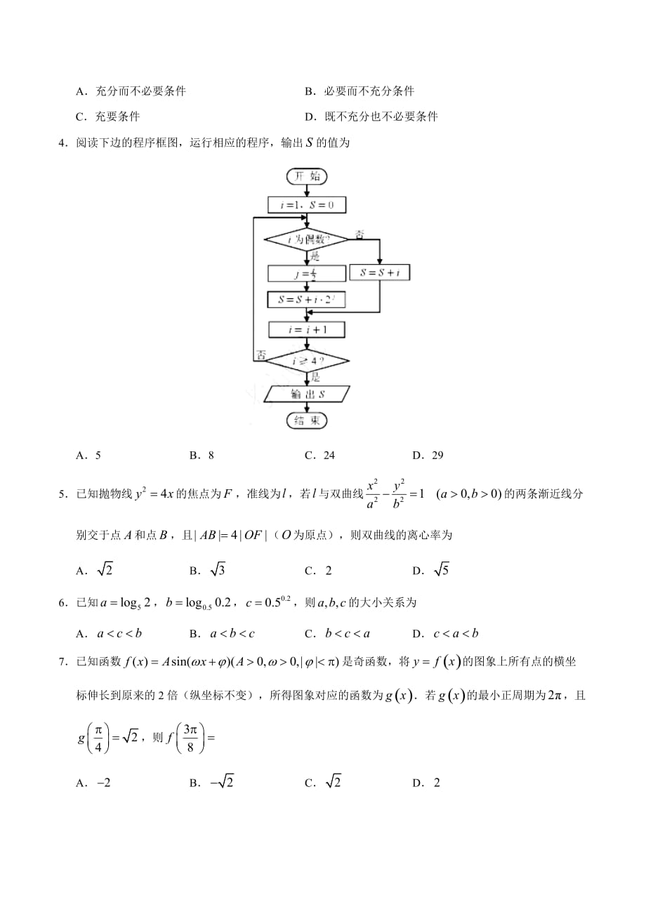 2019年天津卷理数高考试题精校版（含答案）A4版_第2页