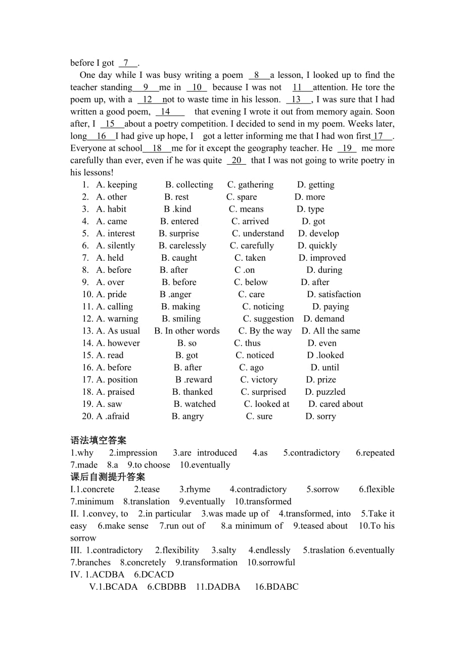 河北省高二英语选修6同步测试：Unit2 6 Word版缺答案_第3页