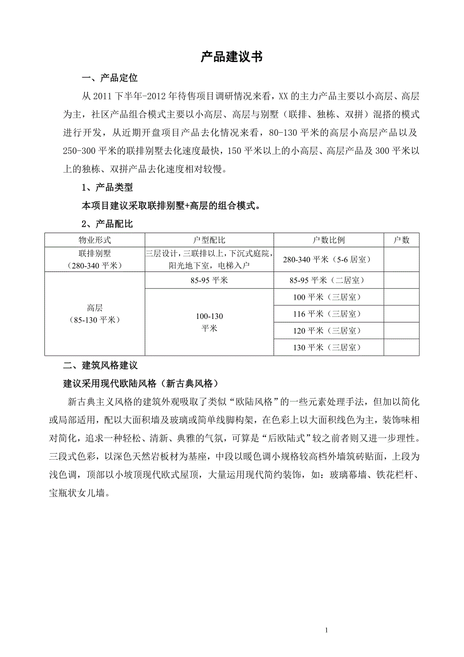 （产品管理）高层及联排别墅产品建议_第1页