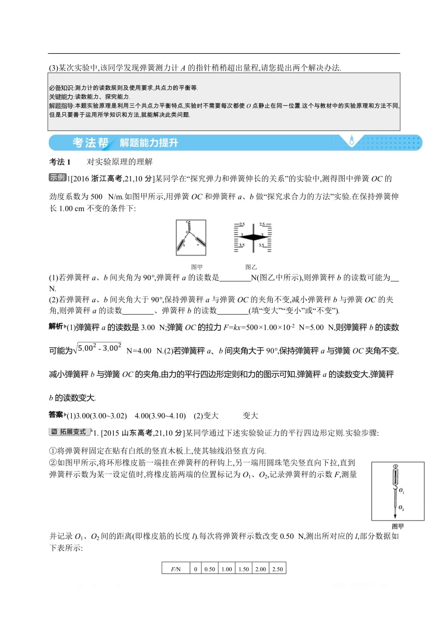 2021届新高考版高考物理一轮复习教师用书：专题二考点5　实验：验证力的平行四边形定则_第2页