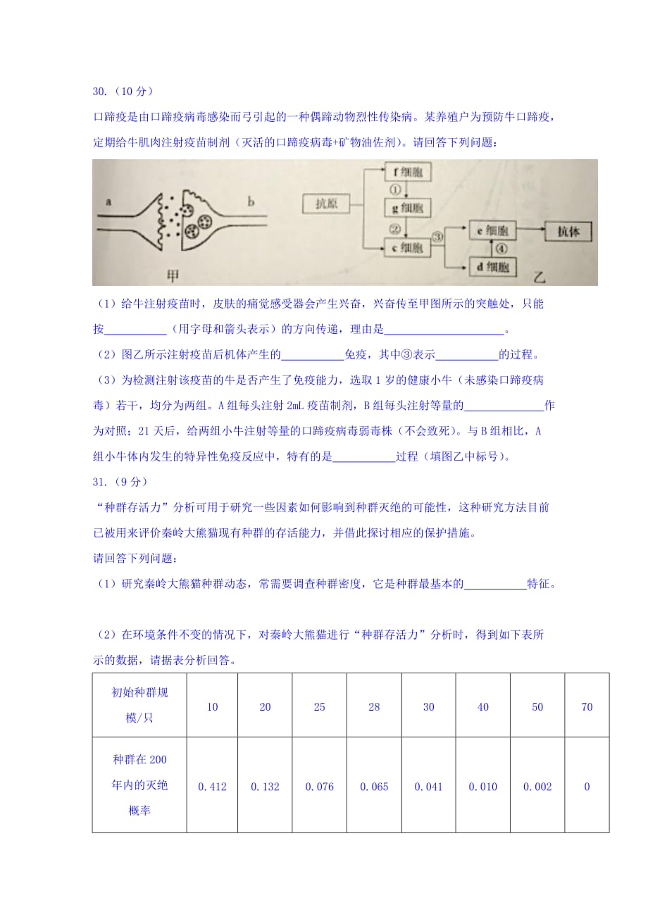 辽宁省沈阳市高三质量监测（二）理综生物试题 Word版缺答案_第3页