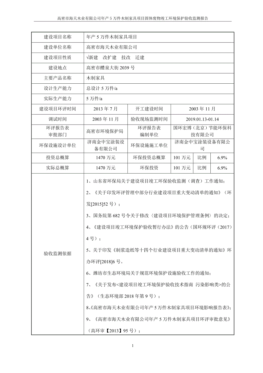 年产5万件木制家具项目竣工环保验收监测报告固废_第1页