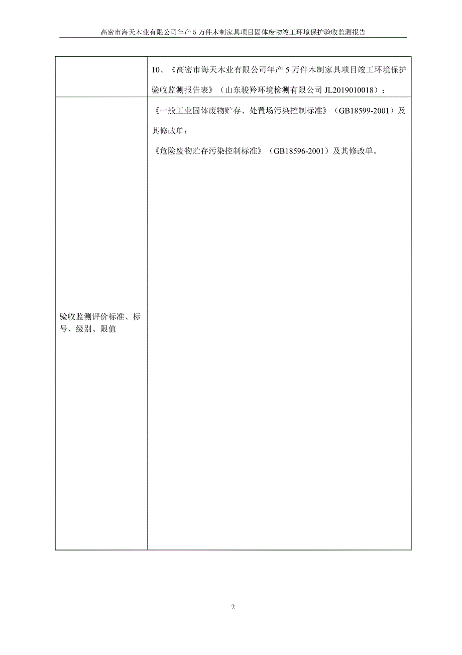 年产5万件木制家具项目竣工环保验收监测报告固废_第2页