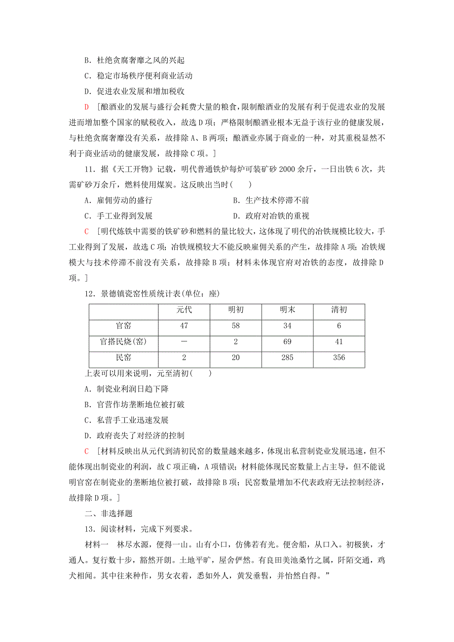 2021新高考历史一轮总复习课后限时集训精耕细作农业生产模式的形成和农耕时代的手工业岳麓版_第4页