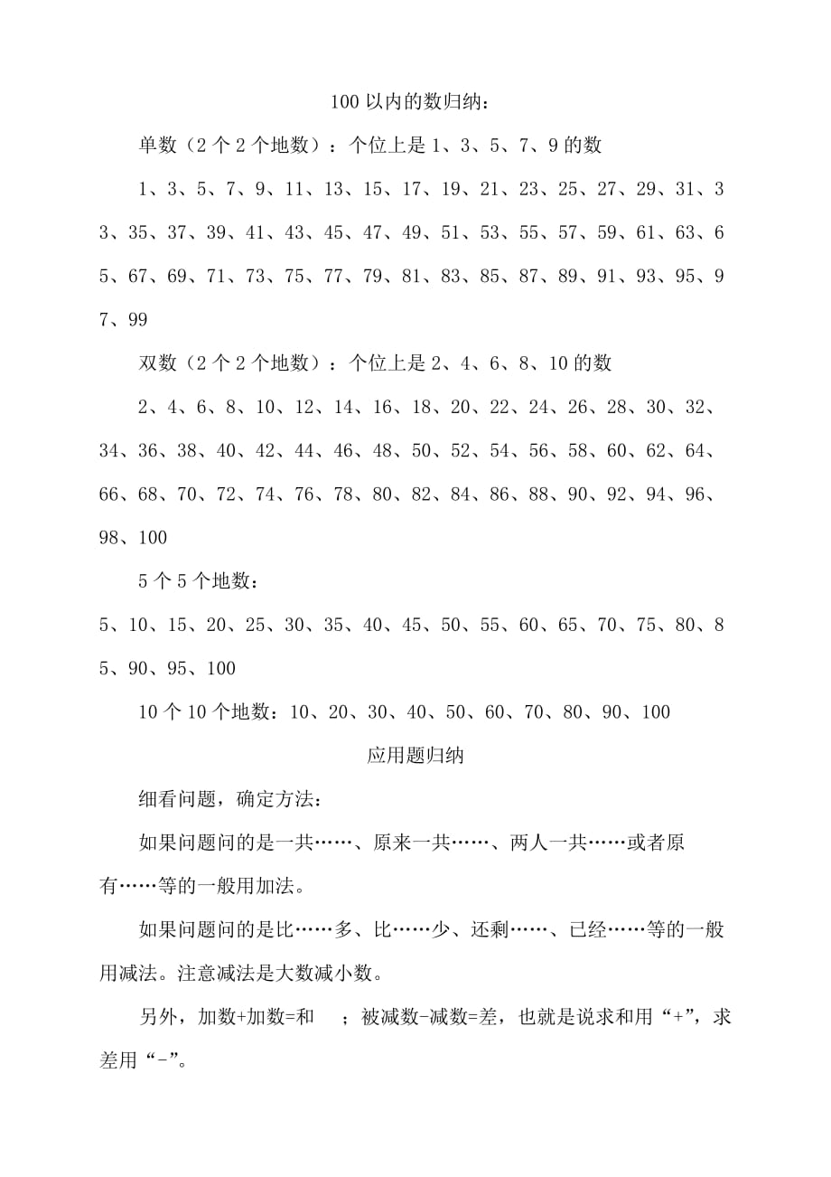 苏教版一年级数学（下册）整理归纳_第1页