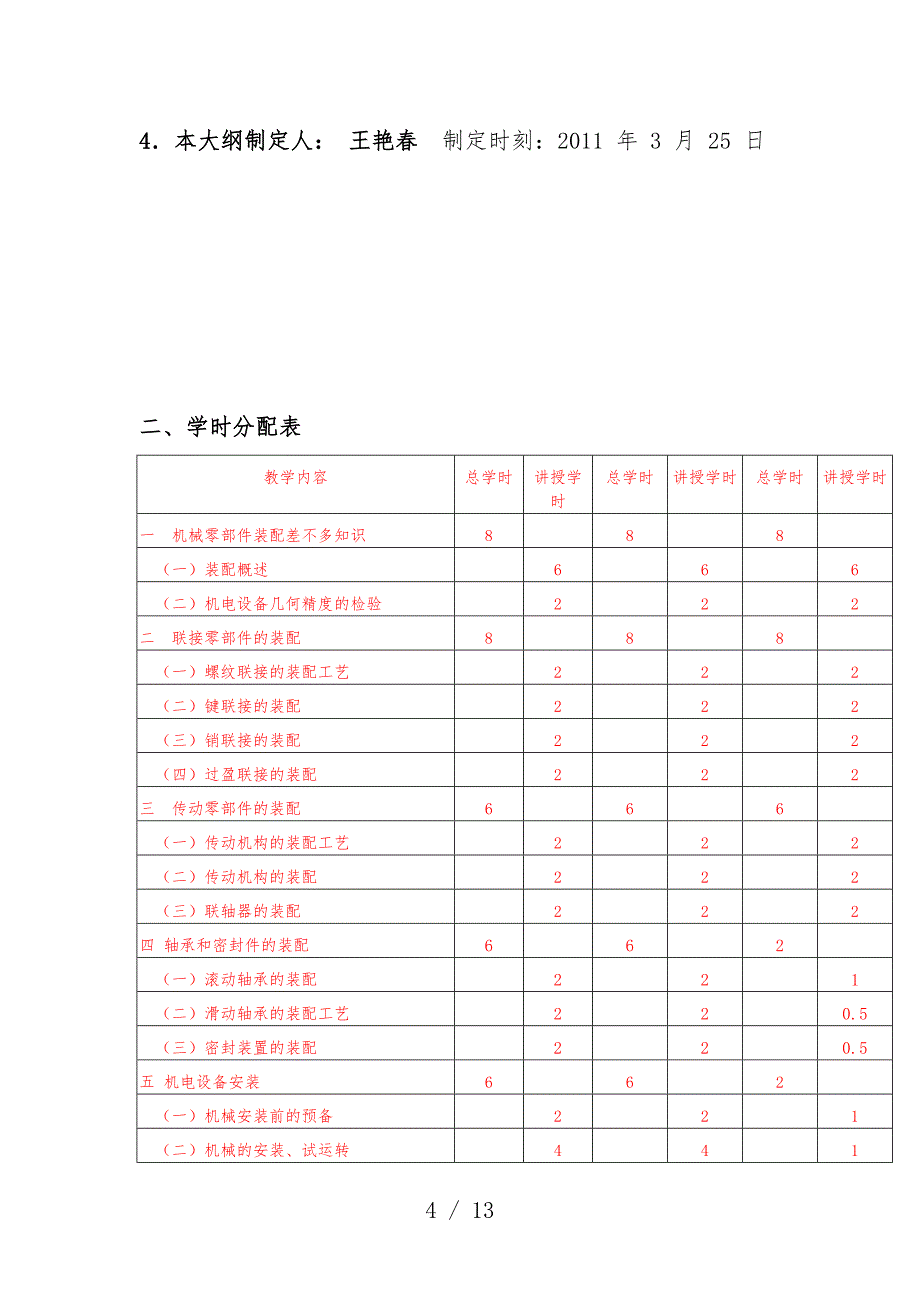 机电设备维修教学大纲_第4页