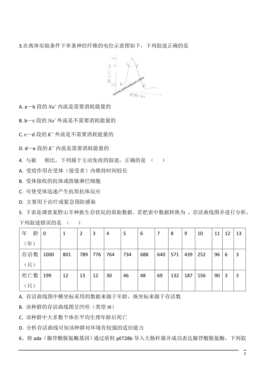 2011年高考浙江卷理综试题(真题)_第2页