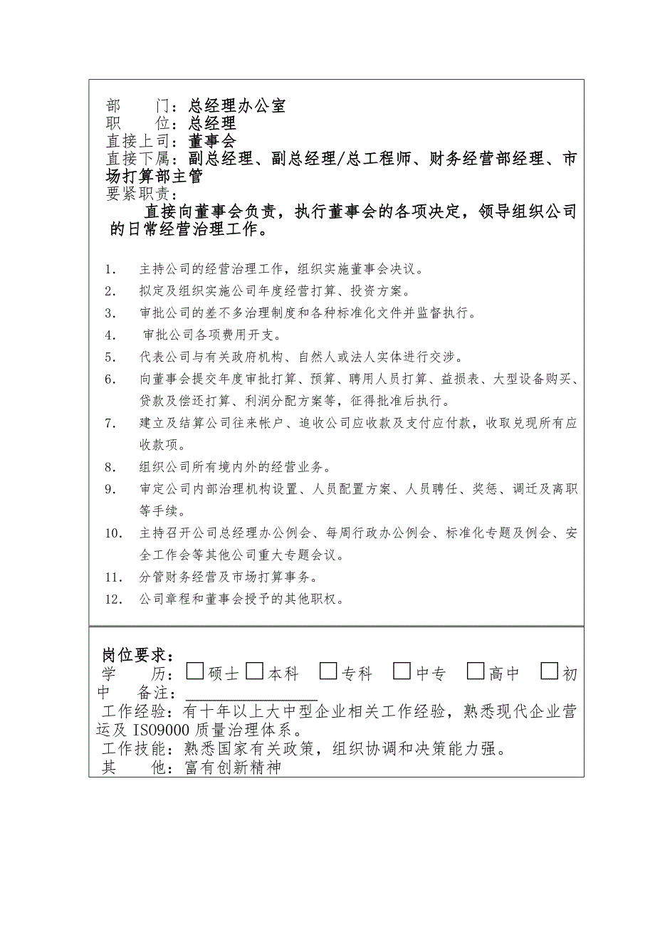 实业公司年度职位说明书办法_第3页