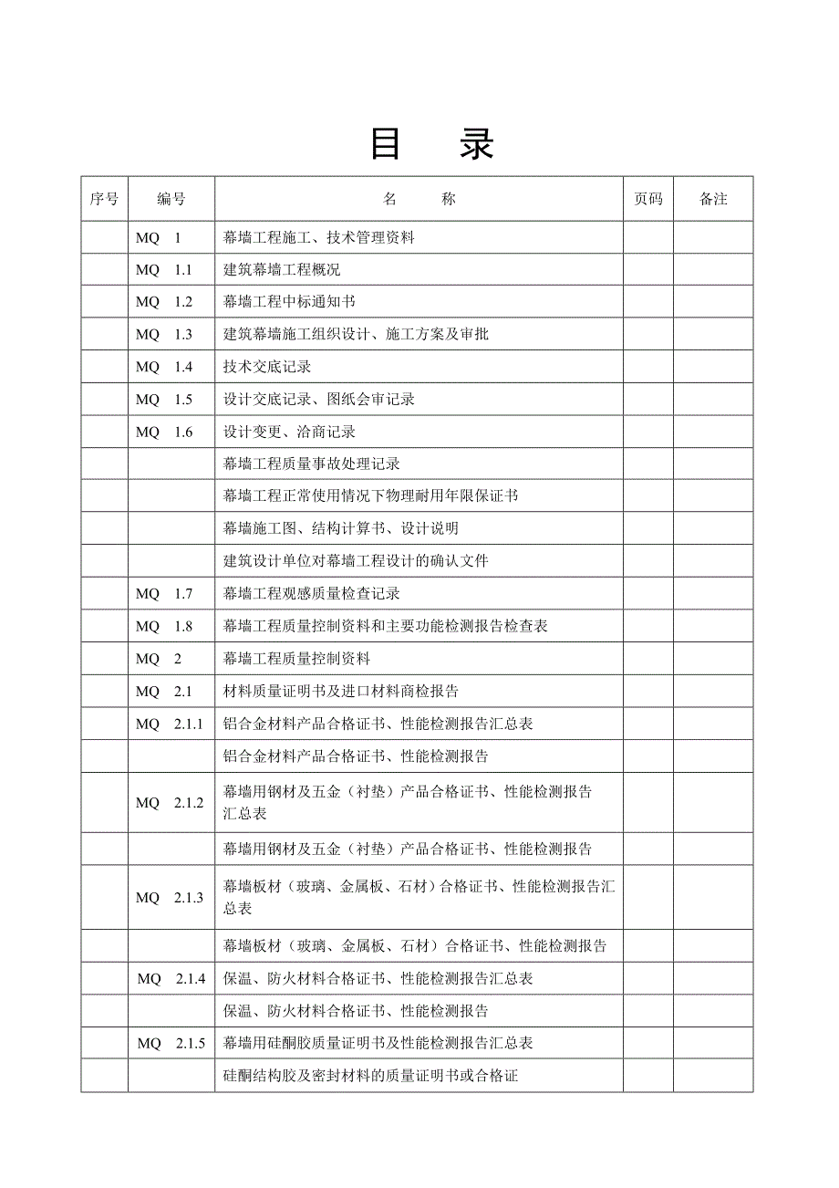 【精编】幕墙工程施工质量竣工验收资料全套表格_第2页