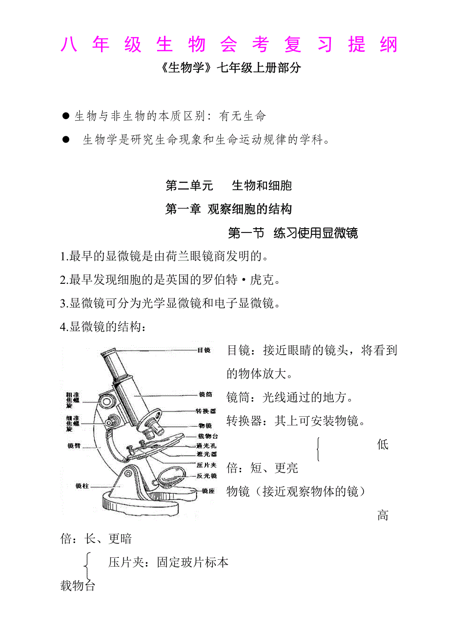 初二期末生物会考复习资料试题提纲_第1页