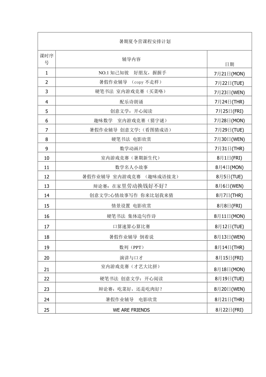 暑期夏令营课程安排计划完成版_第1页