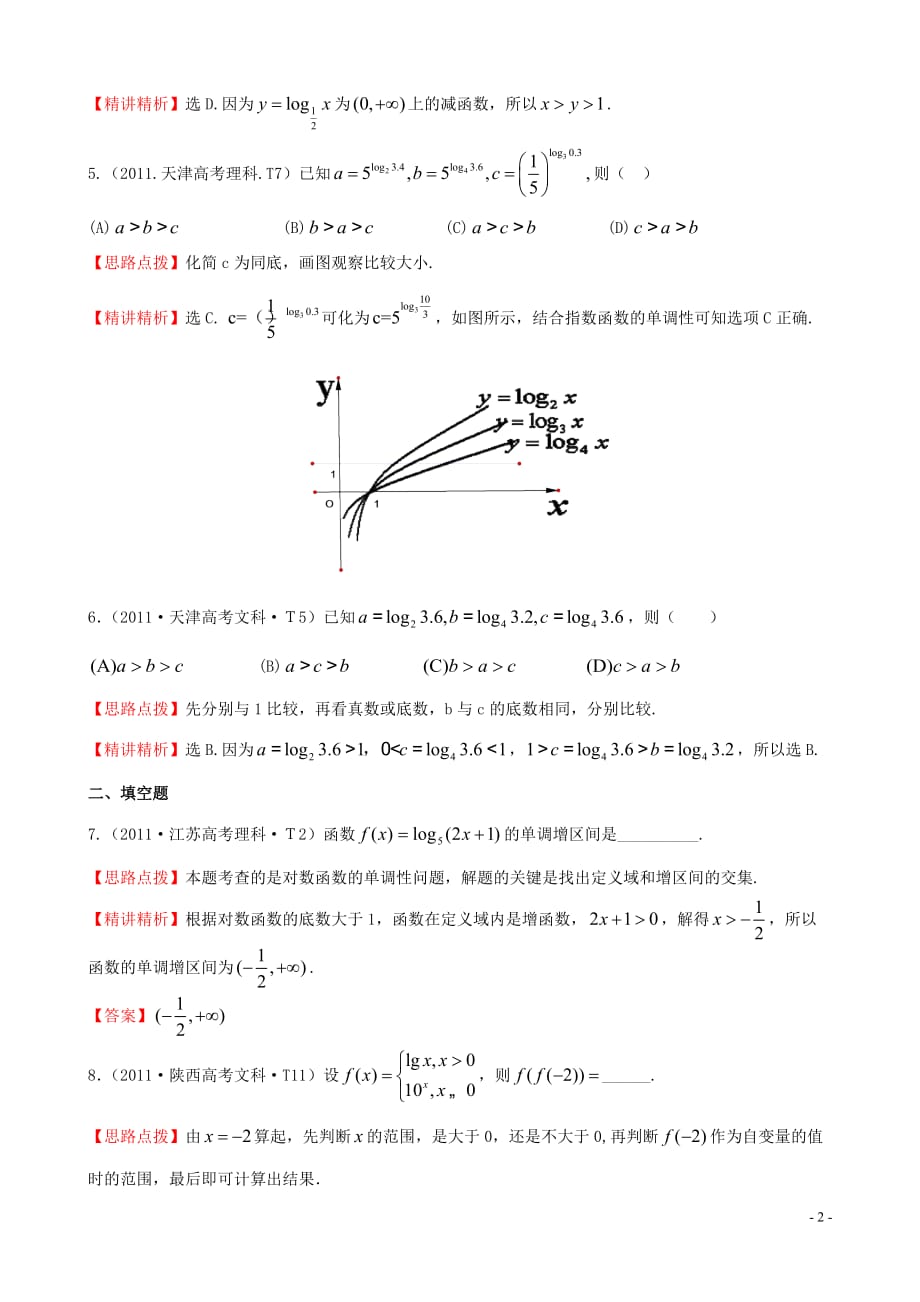 2011年高考试题分类考点6指数函数、对数函数、幂函数_第2页