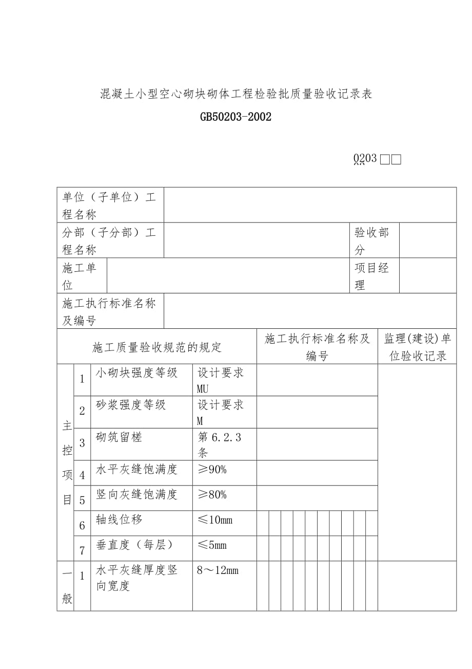 混凝土小型空心砌块工程质量检验记录表_第1页