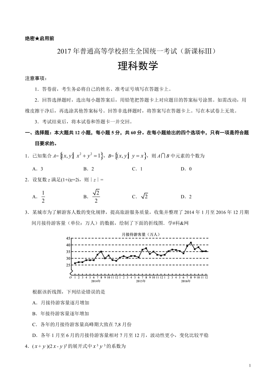 （精校版）2017年新课标Ⅲ理数高考试题文档版（无答案）_第1页