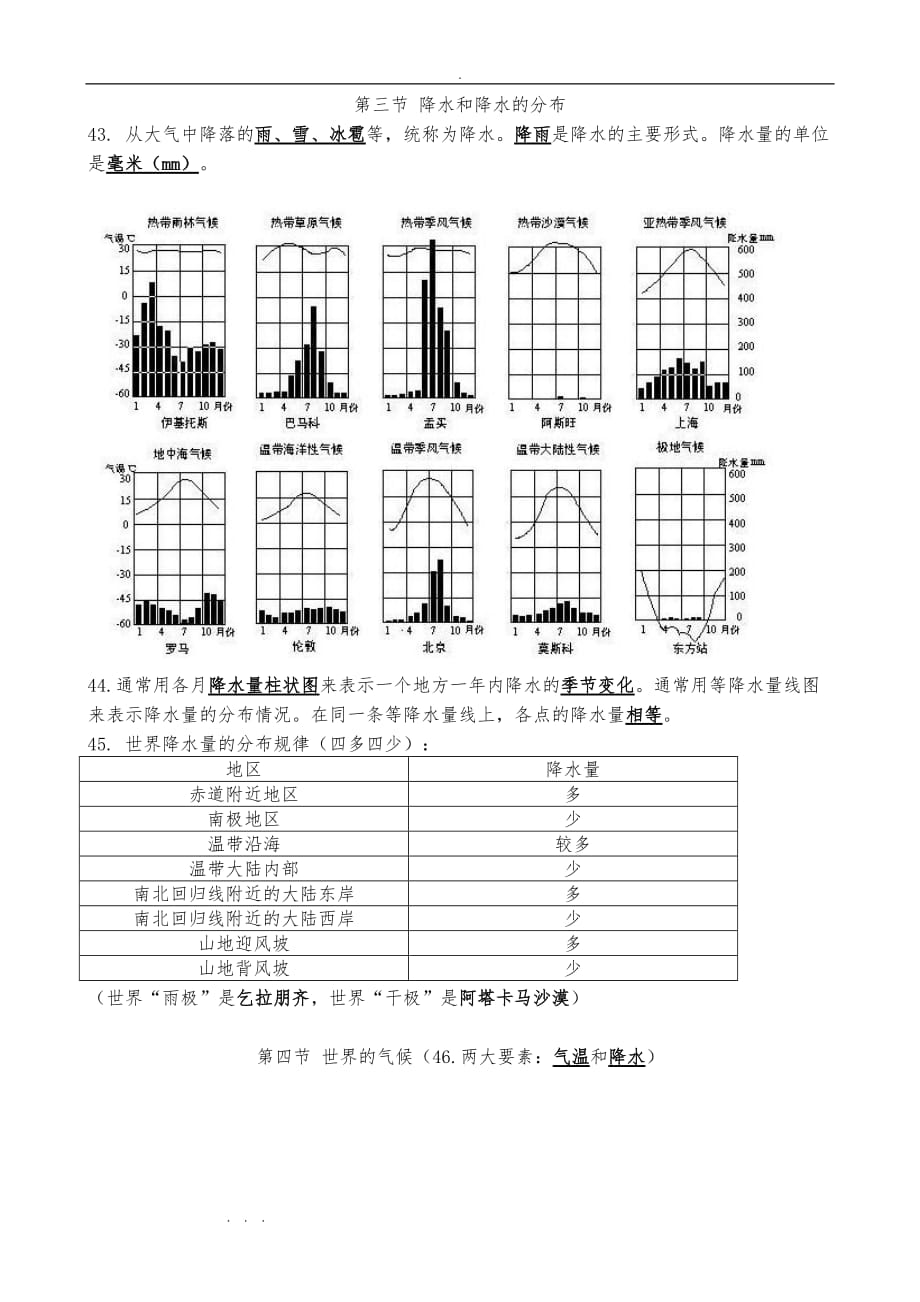 人版七年级（上册）地理期末复习资料A4_第4页