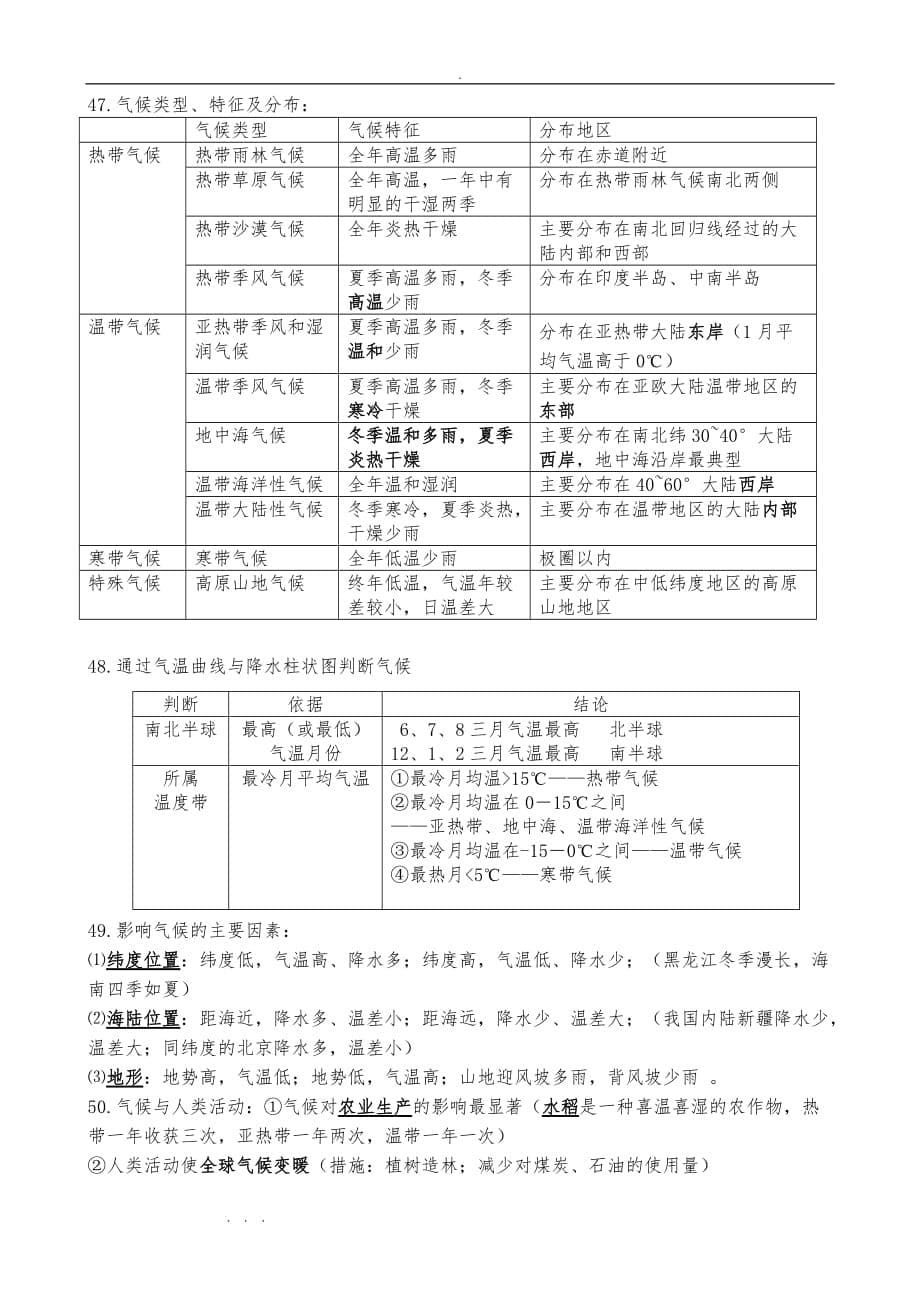 人版七年级（上册）地理期末复习资料A4_第5页