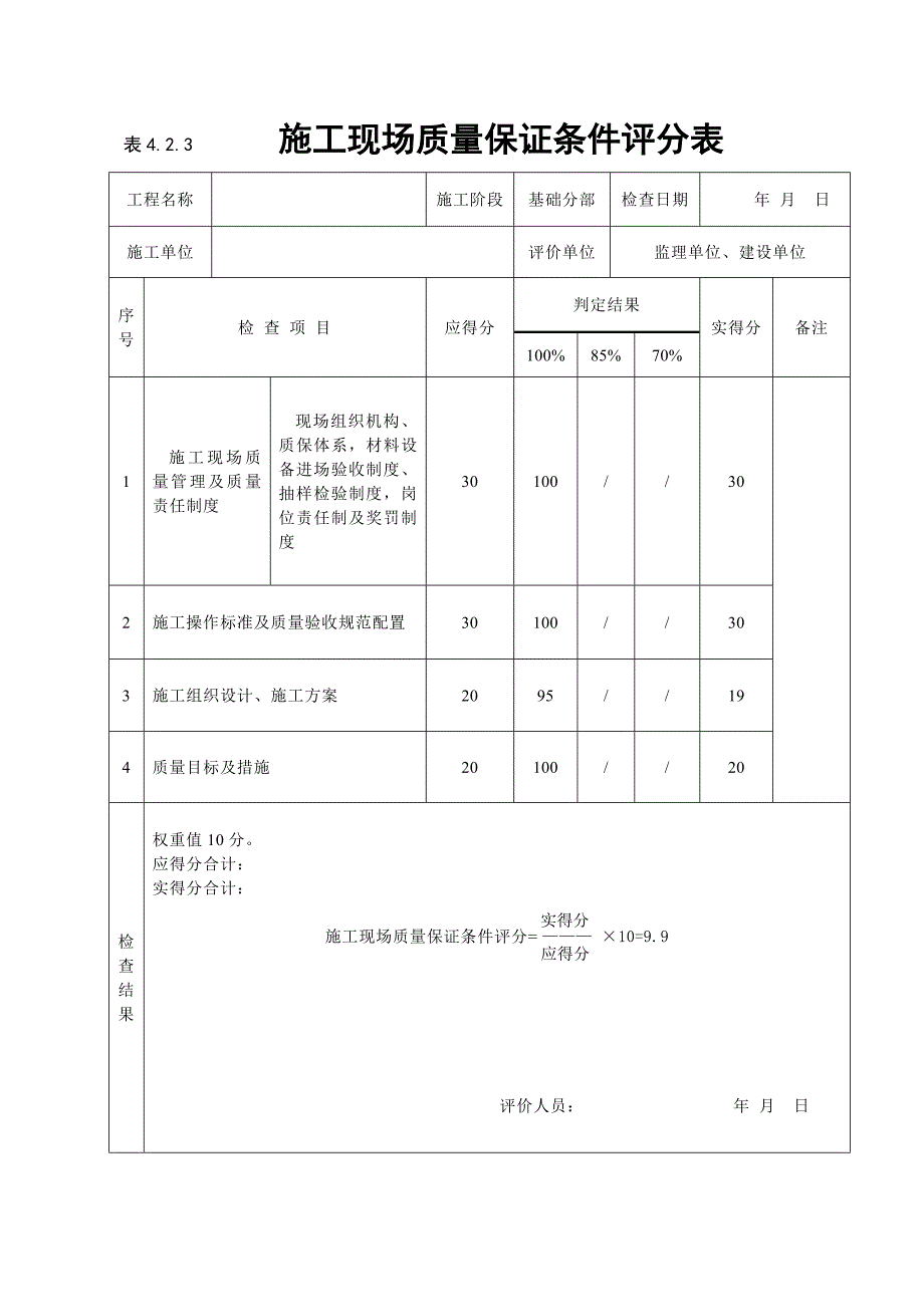 【新编】建筑工程施工质量评价标准表格_第1页